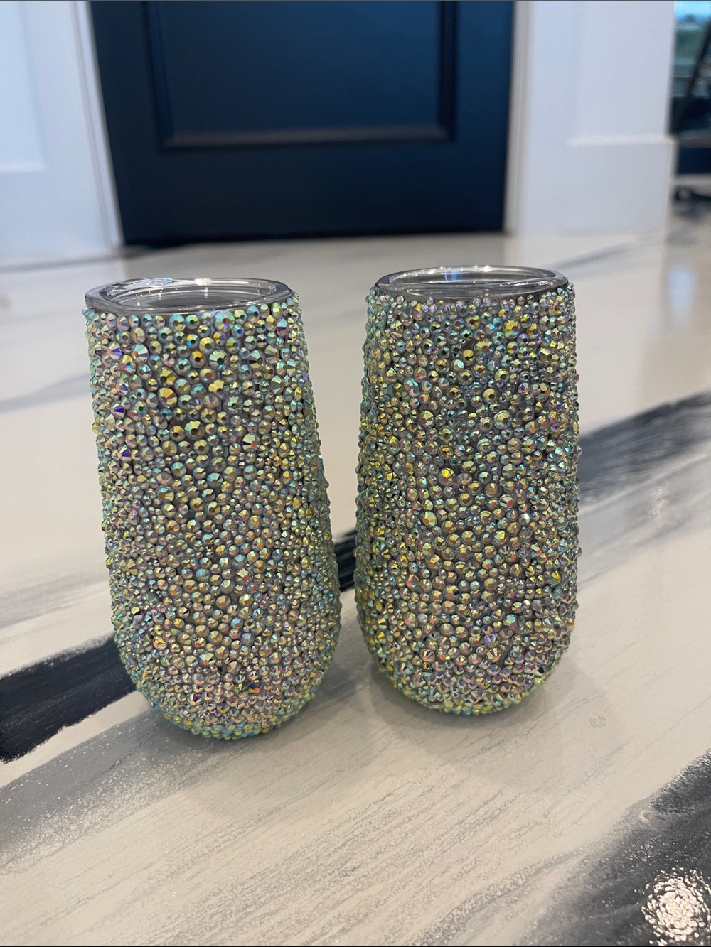 Crystal-Embellished Iridescent Champagne Flutes - Sparkling Home Accent